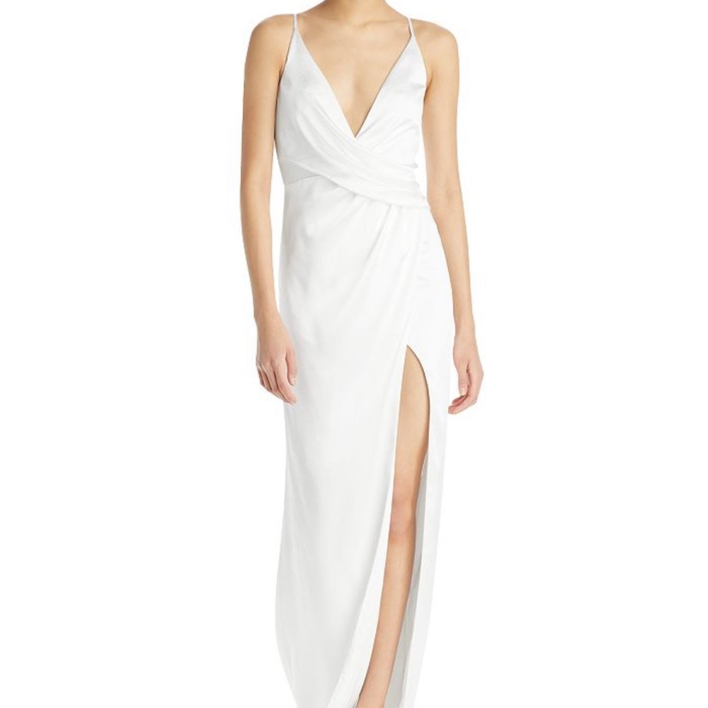 Aidan mattox white v neck column gown | Aidan mattox formal long maxi dress 6